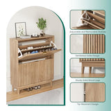 Kiasthome 2 Flip Drawer Shoe Storage Cabinet, Wooden Shoe Organizer with Ventilated Slatted Doors for Entryway, Hallway, Living Room (Wood, 31.5" W) Kiasthome