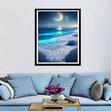 HSENJT Beach Diamond Art Painting by Number Kits,Seaside Night 5D Diamond DIY Painting for Adult,Moon Paint with Round Diamonds for Relaxation Home Wall Decor Gift(30x40cm/11.8X15.7inch) HSENJT