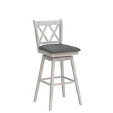 COSTWAY Bar Stool Set of 2, 360° Swivel Bar Height 29.5 inch Bar Stool with Foot Rest Upholstered Cushion & Ergonomic Backrest, Sturdy Frame, for Pub, Restaurant, Home (2, Antique White+ Grey) COSTWAY