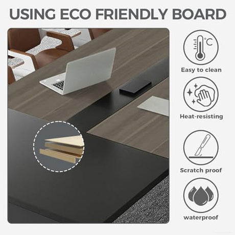 Nuipesn 138 Inch Rectangular Conference Table, 12FT Boardroom Table for 12-14, Built-in Power Outlets & USB Charging Ports, Cable Management, Splicing Design, 2 Inch Thick Top, Oak/Grey Nuipesn