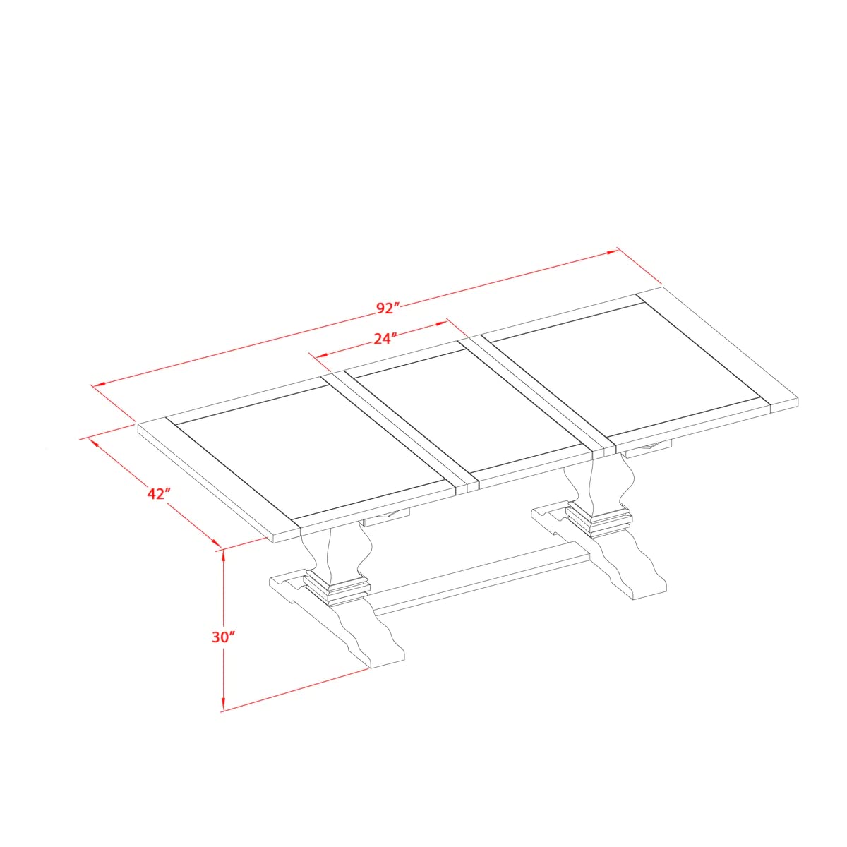 East West Furniture LAT-08-TP Lassale Modern Dining Rectangle Kitchen Table Top with Removable Leaf & Double Pedestal Base, 42x92 Inch, Walnut East West Furniture