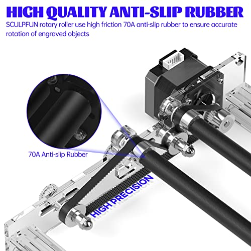 SCULPFUN Laser Rotary Roller, Rotation Auxiliary Kit for Laser Engraver, 360° Auto Rotating Roller for Engraving Cylindrical Objects, Shape Like Bottle Can Pen Cups Lipstick, with 4 Raise Feet SCULPFUN