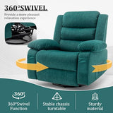 Korser Recliner Chair for Adults, Oversized 360° Swivel Rocker Recliner with Massage and Heat, Wide Nursery Glider Rocking Chair with Side Pockets, Cashmere Reclining Sofa for Living Room (Green)