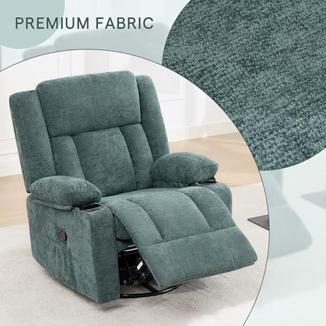 Hicosit Swivel Rocker Recliner Chair with Cup Holders, 360 Degree Rotating Nursery Rocking Chair, Manual Glider Recliner for Living Room (1, Green) Hicosit