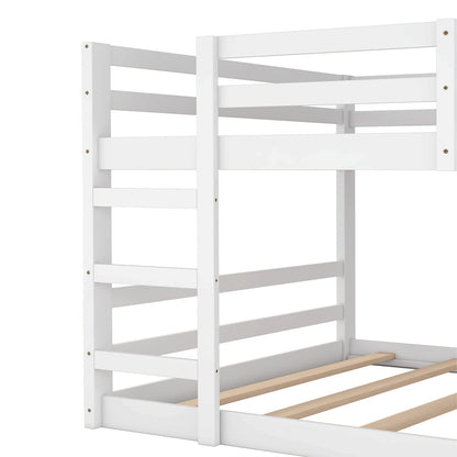 Bellemave Low Profile Full Over Full Bunk Bed Frame with Ladder for Kids and Teens, White - WoodArtSupply