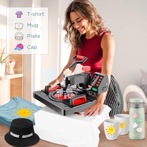 AKEYDIY 8 in 1 Heat Press Machine 12x15 Inch, 360° Swing Away Shirt Press Machine - Digital Heat Transfer Machine, Sublimation Heat Press for T Shirts Hat Cap Mug Plate (ProPress Elite 8 in 1) AKEYDIY