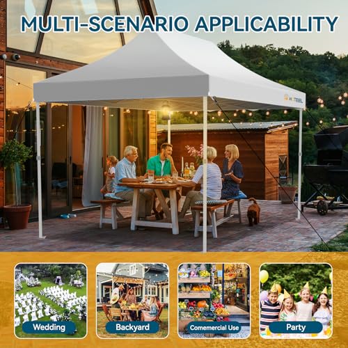 Hoteel 10x15 Pop Up Canopy Tent Heavy Duty with 4 Sidewalls, Waterproof Party Tent, Easy Set-up Commercial Instant Tents with Roller Bag & Sandbags, Hexagonal Leg (1-Year Warranty) Hoteel