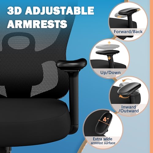 ELABEST Ergonomic Office Chair,Home Desk Chair with Mesh Back,Adjustable Lumbar Support,Built-in Springs Wide Seat,Executive Task Chair with 3-D Big Armrests,Tilt Function,Computer Desk Chair ELABEST
