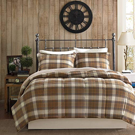 Woolrich Comforter Set, Cabin Lodge, Warm Cover for Colder Season, Modern Cottage-Inspired Down Alternative Ultra Soft Microfiber Bedding, Matching Sham, Plaid Brown Twin 2 Piece Woolrich John Rich & Bros.