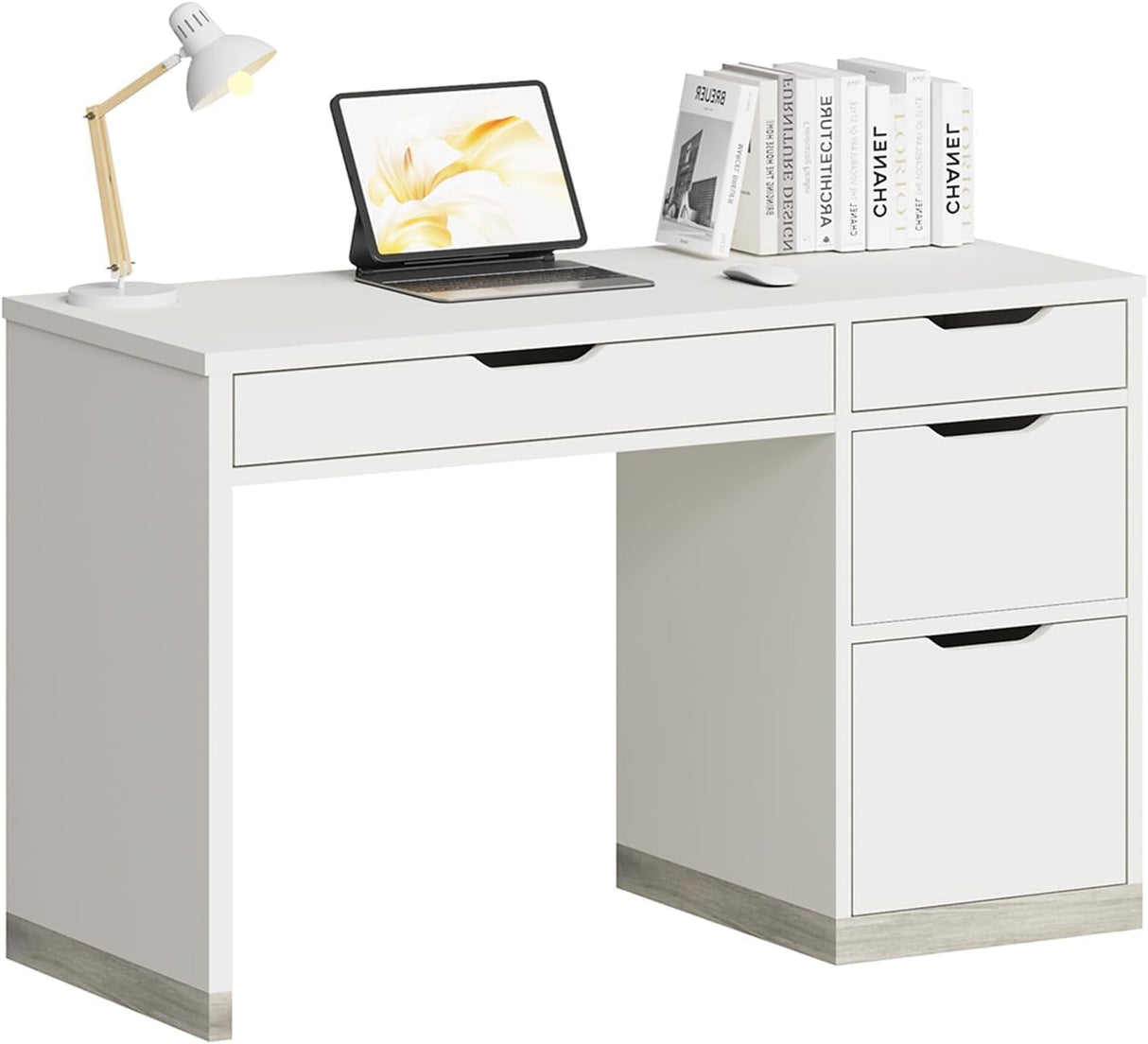 MaverickFurni White Computer Desk with Storage Drawers, Home Office Small Desk with File Cabinet, Study Desk for Kids with 4 Drawers, Modern Kids Desk for Bedroom, Small Space MaverickFurni