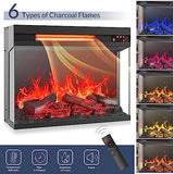 BELLEZE 23" Electric Fireplace with Realistic Crackling Sound, 3-Side Glass Display Fireplace Heater, Adjustable Timer & LED Flame Lights, Freestanding Indoor Fireplace for Bedroom, Living Room BELLEZE