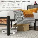 JUISSANO Twin Bed Frame with Wood Storage Headboard/USB Charging Station,Heavy Duty Metal Platform Bed Frames Twin Size No Box Spring Needed,Removable Bedside Shelf,Black and Rustic Brown JUISSANO