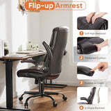 Sweetcrispy Computer Gaming Chair, Ergonomic High Back Heavy Duty Task Desk Office Chairs with Wheels, Flip-up Arms, Adjustable Height, PU Leather,Dark Brown Sweetcrispy