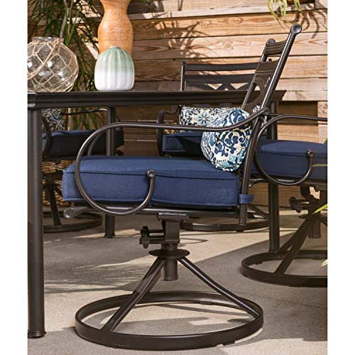 Hanover Montclair 11-Piece Patio Dining Set with 10 Swivel Rocker Chairs, Accent Lumbar Pillows and 84"x60" Steel Stamped Rectangular Table, Large Outdoor Patio Dining Set for 10, Navy Blue Hanover