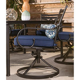 Hanover Montclair 11-Piece Patio Dining Set with 10 Swivel Rocker Chairs, Accent Lumbar Pillows and 84"x60" Steel Stamped Rectangular Table, Large Outdoor Patio Dining Set for 10, Navy Blue Hanover