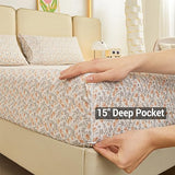Viviland Floral King Sheet Set - 4 Piece Vintage Light Orange Flower Patterned Bed Sheets - Soft, Breathable Microfiber Sheets with Deep Pocket, Non-Slip Fitted Sheets & Pillowcases Viviland