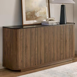 SZTHHDF 64" Sideboard Buffet Cabinet with Storage, Modern Fluted Credenza with Adjustable Shelves, Wood Faux Marble-Top Coffee Bar Console Table for Living Room Kitchen Dining Room, 31.5" H, Walnut SZTHHDF