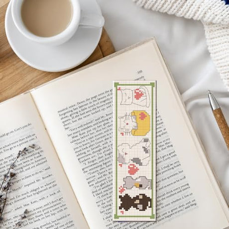 FREEBLOSS 6 Set Cross Stitch Bookmark Kit Counted Cross Stitch Kit Embroidery Bookmarks with Instruction Cartoon Cat Embroidery Kit for Beginners Adults 8''x2.4'' FREEBLOSS