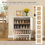 Shoe Storage Cabinet with Visible Mesh Doors for Entryway, Small Shoe Organizer Holds 12-16 Pairs of Shoes up to 11.8"L, Freestanding Wooden Shoe Rack with Front Door for Hallway, Living Room (White) Lyuwanxian