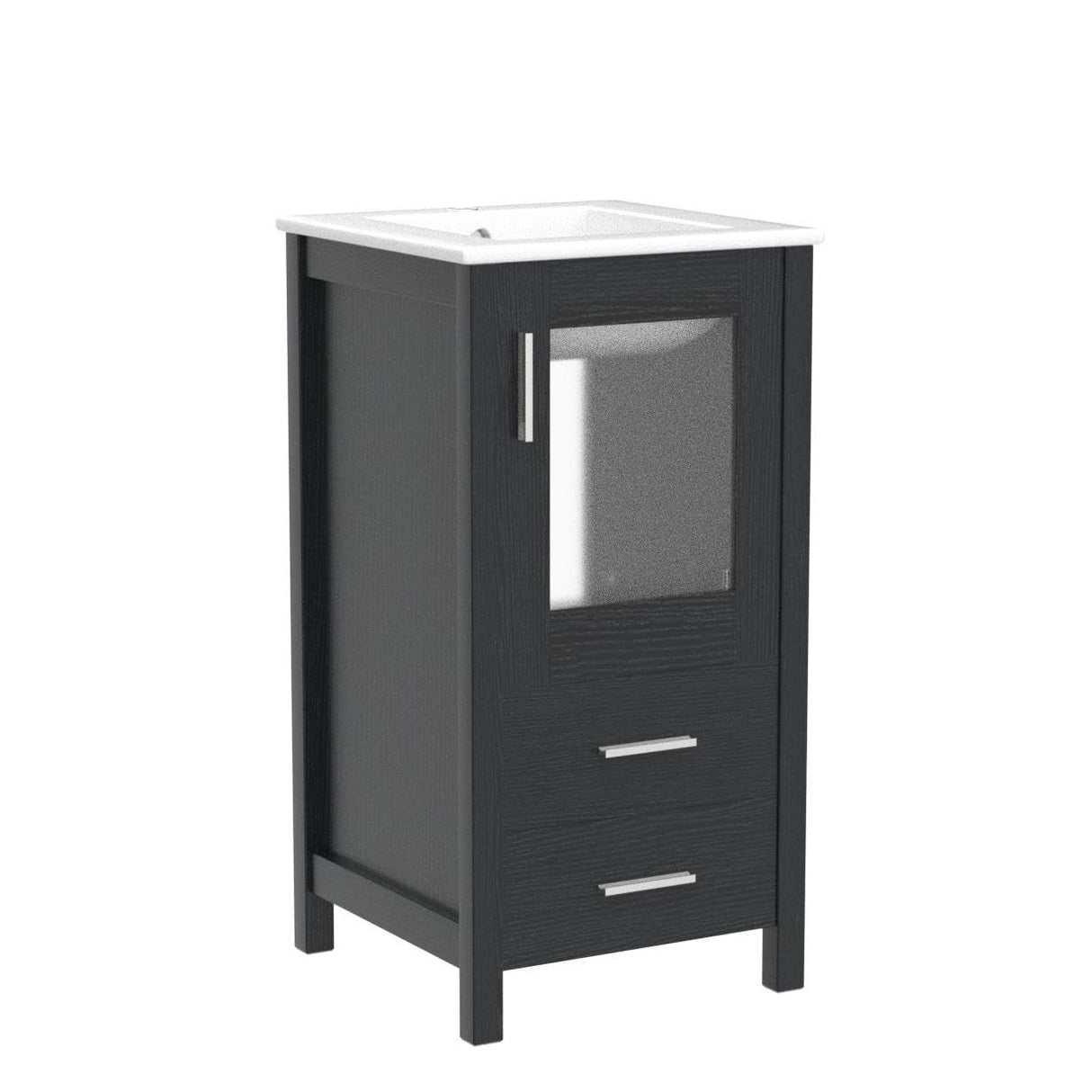 UEV 16" Modern Bathroom Vanity Set, Small Bathroom Vanity with Ceramic Basin, with One Door and Two Drawers, Minimalist Bathroom Vanity (Without Faucet) UEV