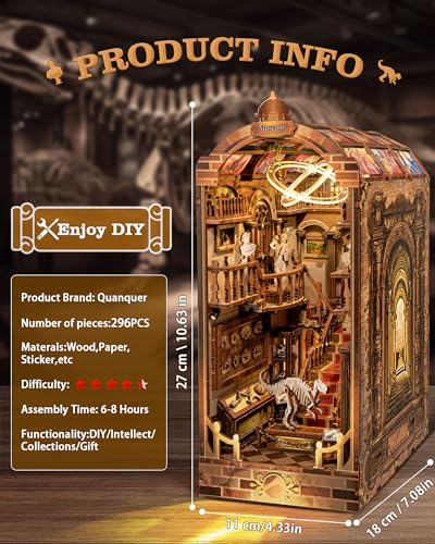 Quanquer DIY Book Nook Kit：DIY Dollhouse Booknook with LED Light - 3D Wooden Puzzle Miniature House Kits - Creative DIY Crafts for Adults - Bookshelf Insert Decor - Gifts Friends Festival(Museum)