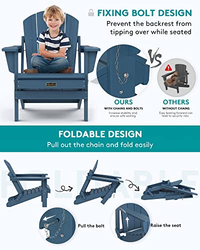 SERWALL Folding Adirondack Chairs Weather Resistant for Outdoor, Patio, Lawn, Garden, Backyard Deck, Fire Pit - Blue SERWALL
