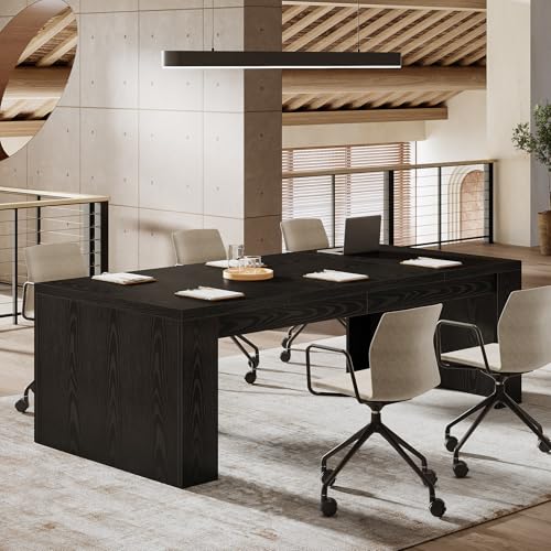 Tribesigns 12 ft Conference Table for 10-14 People, 142-Inch Rectangular Executive Meeting Table for Office, Farmhouse Sturdy Business Desk for Office Conference Room, (2, Black) Tribesigns