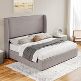 Jocisland Queen Size Lift Up Storage Bed Frame Linen Upholstered Platform Bed/Hydraulic Storage/Modern Wingback Headboard/No Box Spring Needed/Wood Slats Support/Light Grey Jocisland