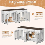 71'' Double Dog Crate Furniture, Large Dog Kennel Indoor with 3 Storage Drawers and Removable Divider for 2 Dogs, Heavy Duty Decorative Dog House TV Stand Side Table for Medium Large Dogs, White IDEALHOUSE