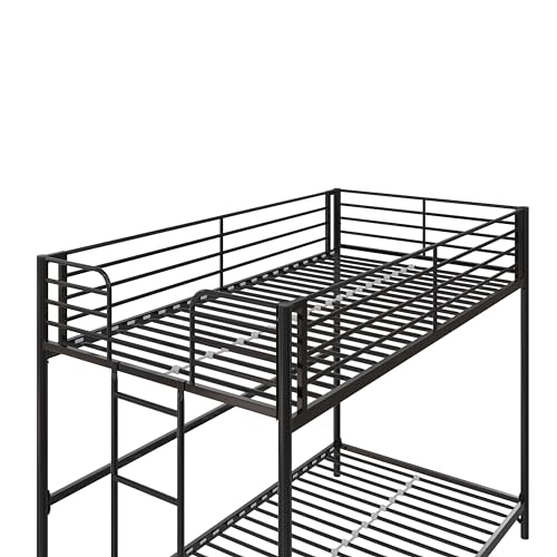 DHP Daven Easy Assembly Metal Bunk Bed for Kids, Teens and Adults, with Ladder, High Guardrail, Metal Slats, Smooth Rounded Edges, No Boxspring Required, Twin-Over-Twin, Black DHP