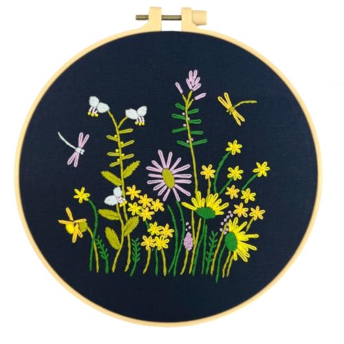 TINLOK Ideal Embroidery Kits for Beginners,Wildflower Garden Pattern, 8.4 inch,DIY Handmade Needlework Set,Hand Embroidery kit,Needlepoint Kits for Adults,Wonderful Gifts for Family or Female Friends