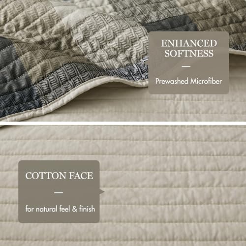 Madison Park Ridge Daybed Cover Set - Cabin Lodge Plaid Herringbone Print Reversible Design, All Season Luxury Bedding with Bedskirt, Matching Shams, Decorative Pillow, 39"x75", Neutral 6 Piece Madison Park