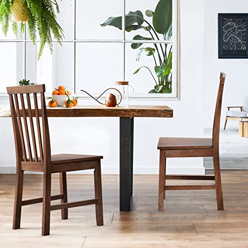 Giantex Wood Dining Chair Set of 4, Farmhouse Wooden Dining Side Chair with High Slat Back, Rubber Wood Legs, Armless Kitchen Chairs, Wood Dining Room Chairs - WoodArtSupply