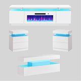 AMERLIFE 5 Piece Modern Living Room Table Set, Includes 70" Fireplace TV Stand, 2-Tier Coffee Table, 2 X Side Tables with Charging Station, LED Media Furniture, White AMERLIFE