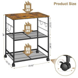 ThreeHio Rolling Kitchen Microwave Cart, 3 Tier Microwave Table Stand with Storage, Kitchen Utility Cart on Lockable Wheels, Small Coffee Cart Shelf Rack Organizer for Living Room Office, Balcony ThreeHio