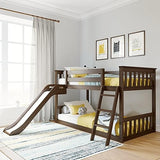 Max & Lily Twin Over Twin Low Bunk with Slide and Ladder, Wooden Bunk beds with 14” Safety Guardrail for Kids, Toddlers, Boys, Girls, Teens, Bedroom Furniture, Walnut Max & Lily