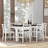 LUMISOL Solid Wood 7 Piece Kitchen Table Set with Chairs Farmhouse Extendable Dining Room Table Set with Storage Drawer for 6, Brown+White LUMISOL