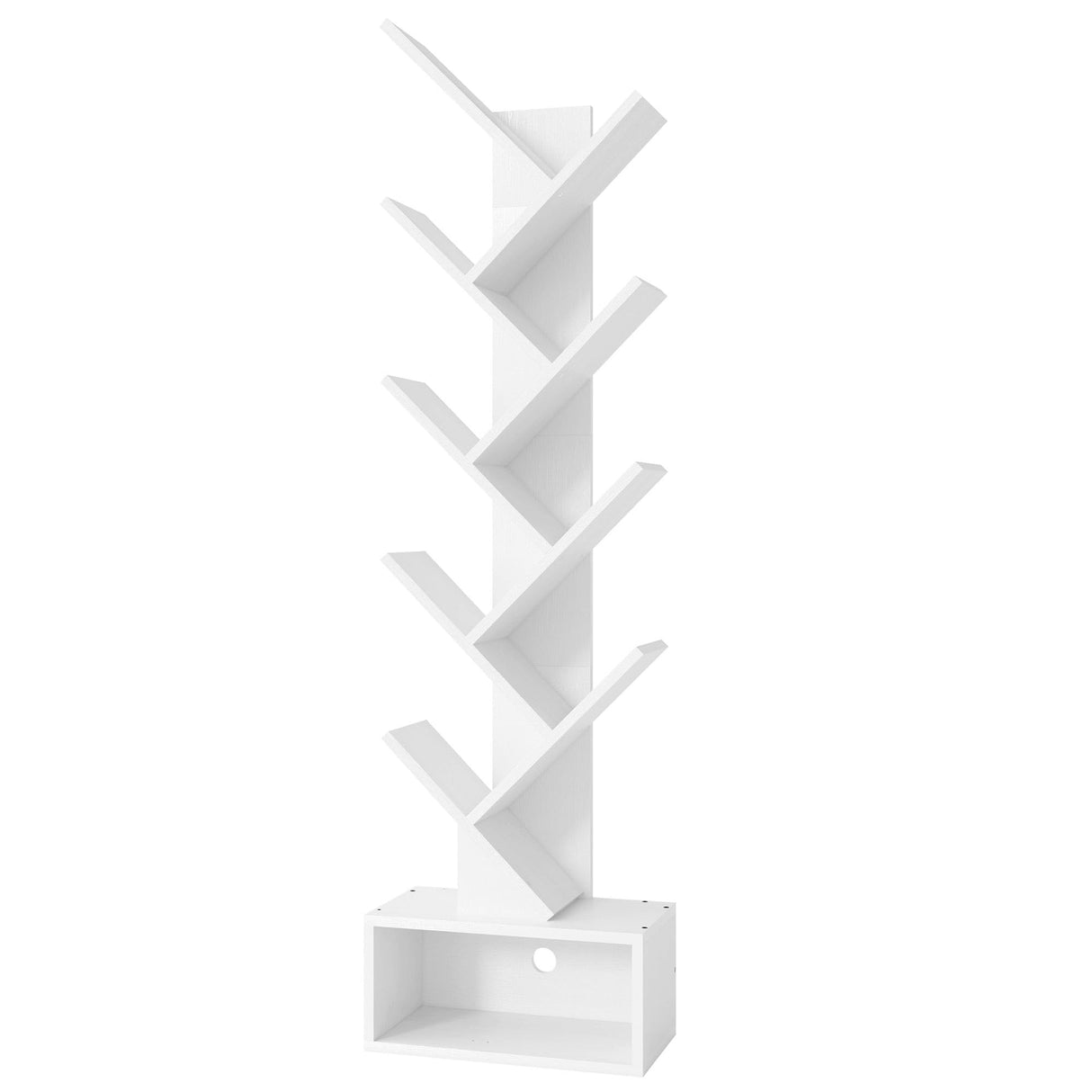 Hoctieon 9 Tier Tree Bookshelf, Tall Bookcase with Drawer, Wood Book Shelf, Modern Floor Standing Bookshelves, Book Organizer Shelves for Bedroom, Living Room, Home Office, White Hoctieon