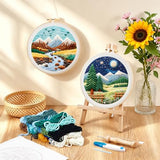 BEUNITONE 3PCS Landscape Punch Needle Kit for Adults Beginners, Complete Craft Kit Needlepoint Kits for Adults with Hoop, Punch Needle Starter Craft Set for Cloth Festival Gift and Home Decor 20X20CM