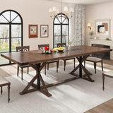 Hlivelood 94" Large Dining Table for 10 People, Rectangular Kitchen Farmhouse Table W/Thickness Waterproof Wood Tabletop,Long Dining Room Tables W/Wood Strip Base for Kitchen Living Room(238CM Brown) Hlivelood