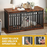 DWVO 55" Extra Large Dog Crate Furniture, Heavy Duty Metal Dog Kennel TV Stand with Sliding Door, Wooden Dog Cage Table with Dog Bowl for Extra Large Medium Dogs or 2 Small Dogs, Rustic Brown DWVO