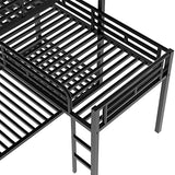 MERITLINE Metal Triple Bunk Bed for Kids, L-Shaped Twin Over Twin & Twin Bunk Bed Frame, 3 in 1 Bed Bunk Beds with Guardrails and Ladders for Teens Adults, Black MERITLINE