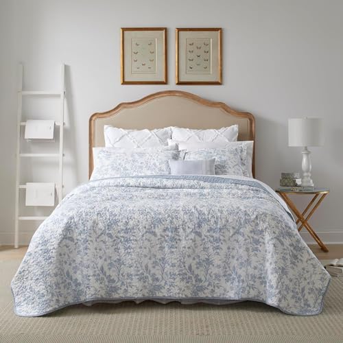 Laura Ashley - Queen Quilt Set, Soft Cotton Bedding with Reversible Design, Medium Weight for Year Round Use, 3 Piece Bed Set with Matching Pillowcases (Amberley Blue) Laura Ashley