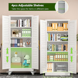 Tokawa 71’’H Metal Garage Storage Cabinet with Wheels, Metal Storage Cabinet with Louvered Doors, Rolling Tool Cabinet with Adjustable Shelves, Large Utility Cabinet for Office,Garage,Kitchen（White） Tokawa