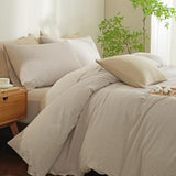 MWL Toy Striped Duvet Cover Set Full Size 3 Pcs Breathable Durable 100% Washed Cotton Comforter Cover for All Seasons Chic Linen Like Textured Bedding Set (Light Brown White Pinstripes, Full) MWL Toy