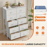 Sweetcrispy 10 Drawer Fabric Dresser Storage Tower with Bins, Tall Chest Organizer for Bedroom Closet Hallway, Steel Frame Wood Top Easy Pull Handles,White Sweetcrispy