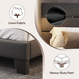 WEEWAY Dark Grey King Bed Frame with Linen Upholstered Headboard & Wooden Slats Support WEEWAY