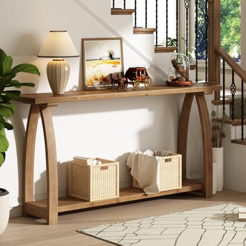 HOKYHOKY Solid Wood Console Table, 63" Long Farmhouse Entryway Tables Narrow Behind Couch Table with A-Shaped Curved Legs, Rustic Skinny Sofa Tables for Living Room, Hallway or Foyer HOKYHOKY