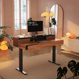 HUANUO Standing Desk with Drawers, 48 Inches Electric Height Adjustable Desk with Storage, Whole-Piece Board Sit Stand Up Desk with Monitor Shelf, Black Walnut HUANUO