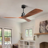 Sofucor 52 Inch Solid Wood Ceiling Fan without Light 3 Blades Ceiling Fan No Light with Remote, 6 Speeds with Reversible DC Motor for Living Room Bedroom Patio With Cover Sofucor